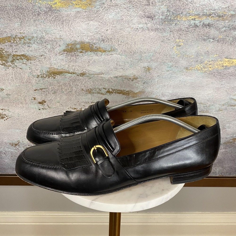 Bally Arciduca Shoes Mens Size 13 D Black Leather Fringe Monk Strap Loafers